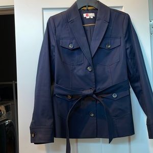 Navy Boden lined cotton belted jacket.